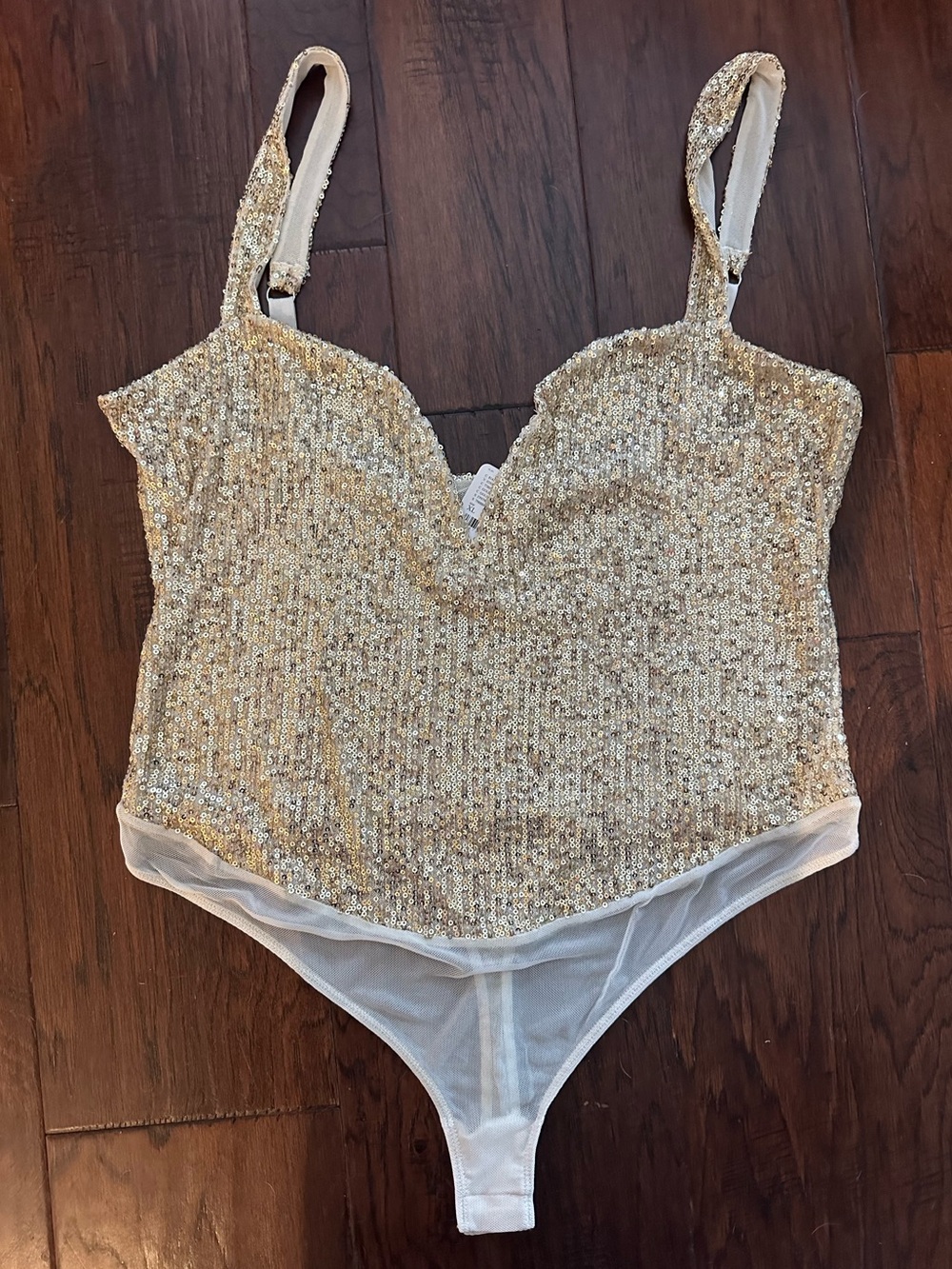 NWT! Free people Sparks Fly Corset Sequin Gold Bodysuit - Size XL